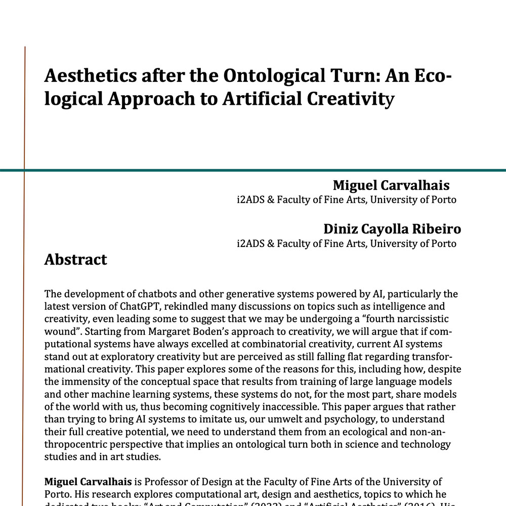 Aesthetics after the Ontological Turn: An Ecological Approach to Artificial Creativity